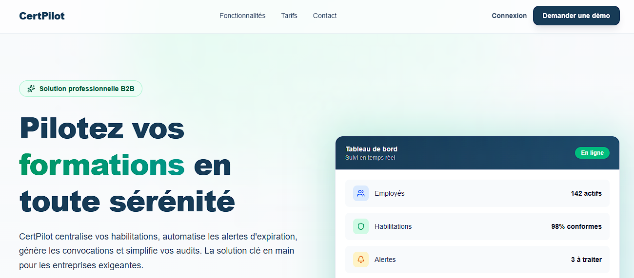 Capture d'ecran du projet CertPilot