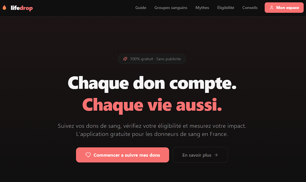 Capture d'ecran du projet LifeDrop